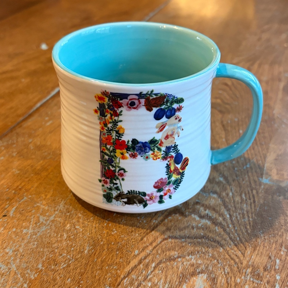 ANTHROPOLOGIE Nathalie Lete Floral Monogram Initial B Coffee/Tea Mug